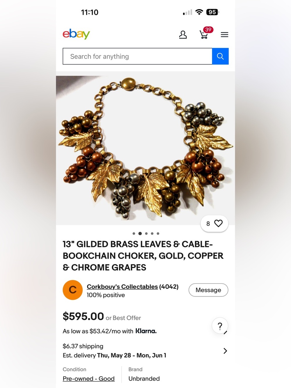 VINTAGE 1940s Copper, Gold-tone, & Silver-tone Grape Cluster Book-chain Necklace - Picture 11 of 11